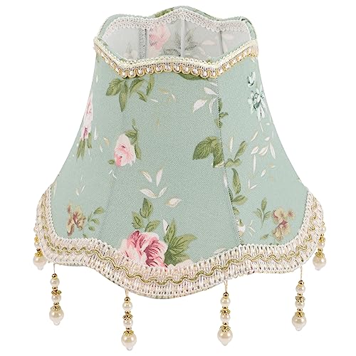 HOLIDYOYO Vintage European Lamp Shades Victorian Lampshades Royal Bell Shape Lampshade with Bead Lace and Fringe Scallop Bell Shape Spider Lamp Shade Replacement - Green - Image 1