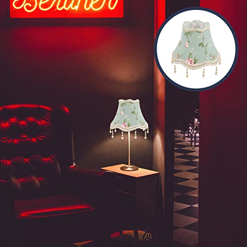 HOLIDYOYO Vintage European Lamp Shades Victorian Lampshades Royal Bell Shape Lampshade with Bead Lace and Fringe Scallop Bell Shape Spider Lamp Shade Replacement - Green - Image 5