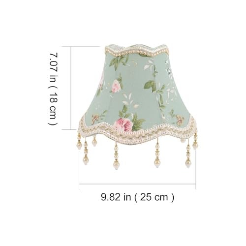 HOLIDYOYO Vintage European Lamp Shades Victorian Lampshades Royal Bell Shape Lampshade with Bead Lace and Fringe Scallop Bell Shape Spider Lamp Shade Replacement - Green - Image 4