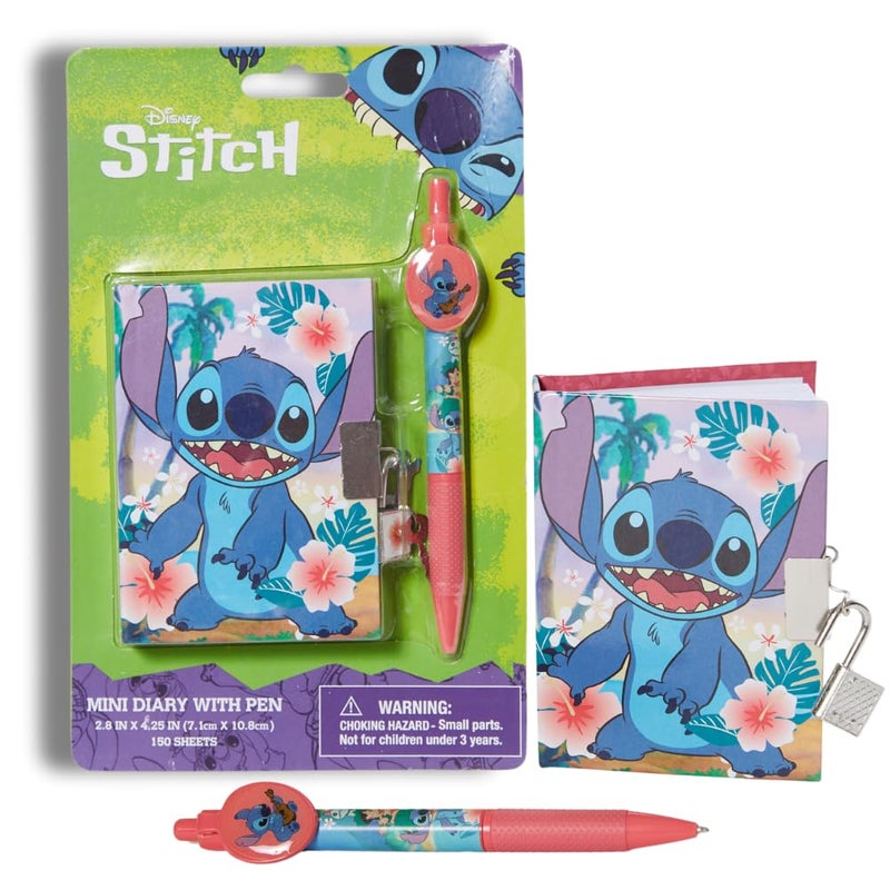 Innovative Designs Disney Stitch Mini Diary with Lock and Keys, Ballpoint Pen, 150 Lined Pages, Blue - Image 1