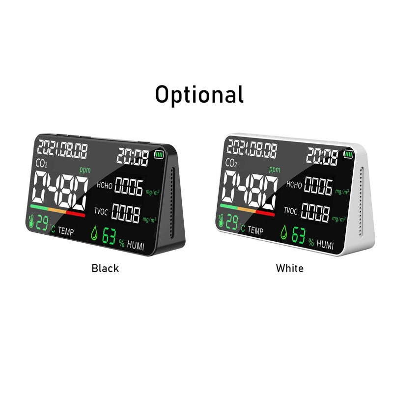 5 in 1 Air Quality Monitor LED Digital CO2 HCHO TVOC Temperature Humidity Tester USB Rechargeable Indoor Carbon Dioxide Meter for Room Office Greenhouse Warehouse - Image 2