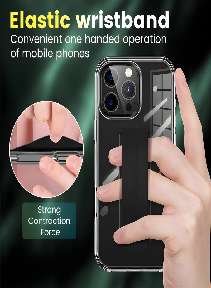 جراب ماجسيف مزود بحزام يد مرن لهاتف iPhone 12 Pro Max، غطاء شفاف يدعم الشحن اللاسلكي المغناطيسي، حماية من الصدمات، مقاوم للخدوش، جراب MagSafe شفاف لهاتف ايفون 12 برو ماكس - أسود - Image 5