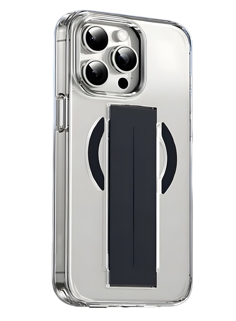 جراب ماجسيف مزود بحزام يد مرن لهاتف iPhone 12 Pro Max، غطاء شفاف يدعم الشحن اللاسلكي المغناطيسي، حماية من الصدمات، مقاوم للخدوش، جراب MagSafe شفاف لهاتف ايفون 12 برو ماكس - أسود - Image 1