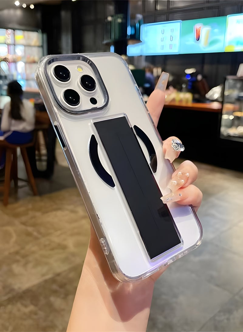 جراب ماجسيف مزود بحزام يد مرن لهاتف iPhone 12 Pro Max، غطاء شفاف يدعم الشحن اللاسلكي المغناطيسي، حماية من الصدمات، مقاوم للخدوش، جراب MagSafe شفاف لهاتف ايفون 12 برو ماكس - أسود - Image 2