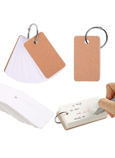 Blank Flash Cards with Binder Rings,300 Sheets Paper Index Cards with Punched Holes,Easy Flip Flash Card White Study Note Cards,Unruled Memo Scratch Pads,Small DIY Greeting Cards(Natural,3 Set)