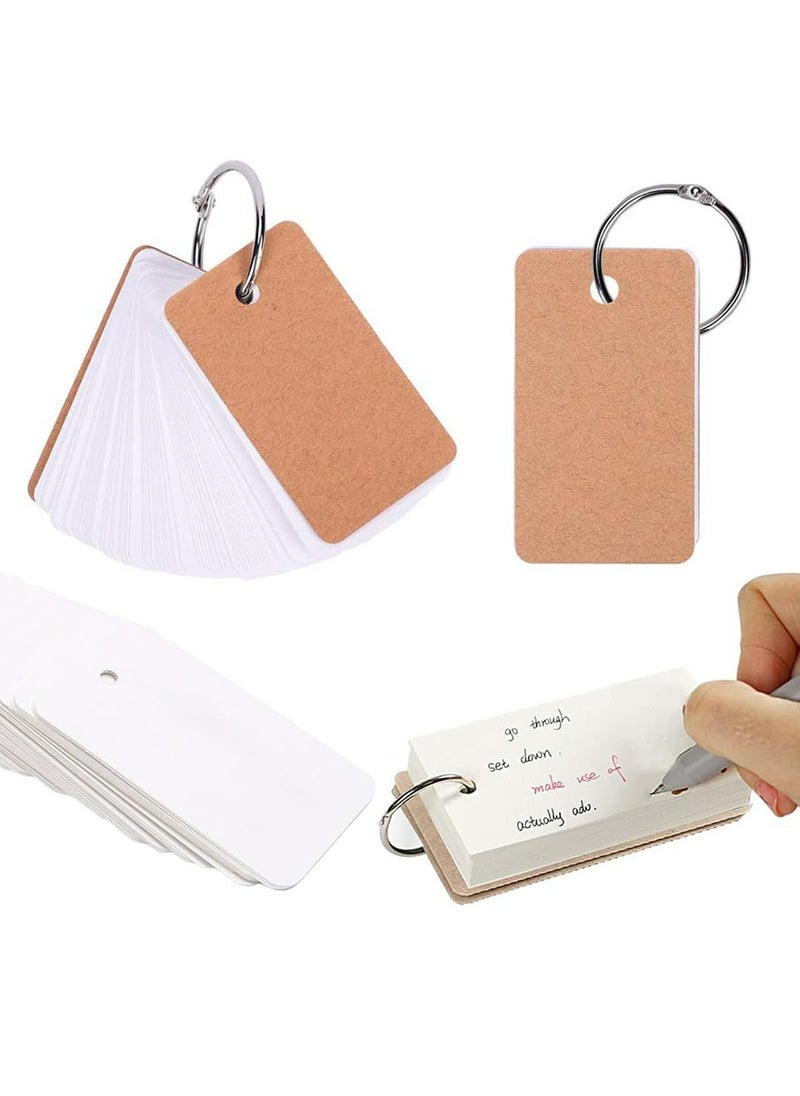 CMGTYYD - Blank Flash Cards with Binder Rings,300 Sheets Paper Index Cards with Punched Holes,Easy Flip Flash Card White Study Note Cards,Unruled Memo Scratch Pads,Small DIY Greeting Cards(Natural,3 Set) - Image 1