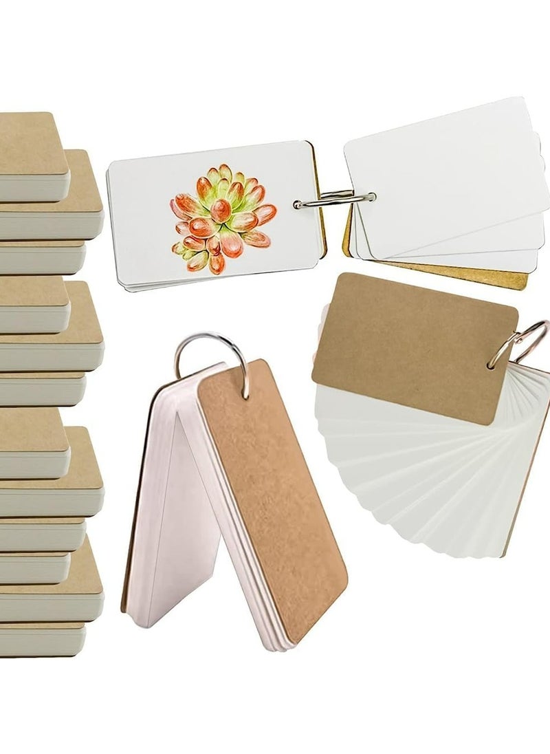 CMGTYYD - Blank Flash Cards with Binder Rings,300 Sheets Paper Index Cards with Punched Holes,Easy Flip Flash Card White Study Note Cards,Unruled Memo Scratch Pads,Small DIY Greeting Cards(Natural,3 Set) - Image 1