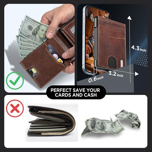 umoven Wallet for Men - Pop Up Case, Cash Slot, and Credit Card Slot - Slim Aluminum Wallet with RFID Blocking, Minimalist Leather Wallet Front Pocket with ID Window (Brown Red) - Image 4
