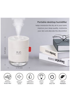 Arabest Portable Mini Humidifier, USB Personal Desktop Humidifier for Baby's Bedroom, Travel, Office and Home, Auto Off, 2 Mist Modes, Ultra Silent, White, 500ml  - Image 2