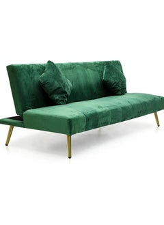 Multi Home Furniture Modern Design MH-1068-GREEN SOFA CUM BED OR 3 Seater Sofa Soft PU Velvet 3-Seater Sofa,Made of finiest VELVET sofa AND Golden legs cum bed is Foldable Futon Bed for Living Room –(GREEN)  - Image 1