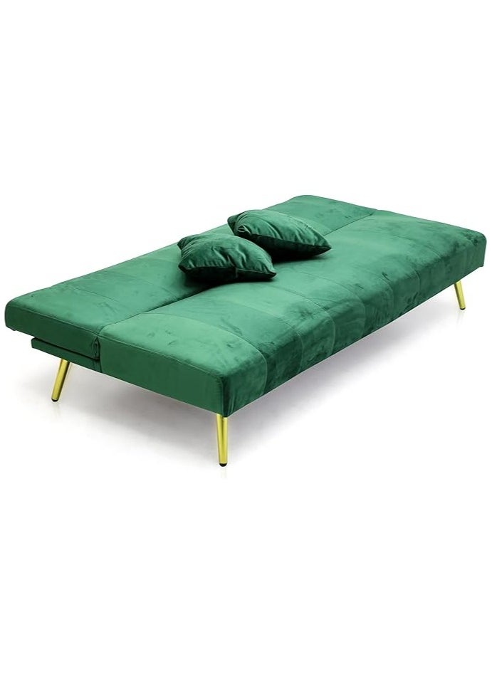 Multi Home Furniture Modern Design MH-1068-GREEN SOFA CUM BED OR 3 Seater Sofa Soft PU Velvet 3-Seater Sofa,Made of finiest VELVET sofa AND Golden legs cum bed is Foldable Futon Bed for Living Room –(GREEN)  - Image 2