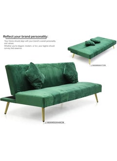 Multi Home Furniture Modern Design MH-1068-GREEN SOFA CUM BED OR 3 Seater Sofa Soft PU Velvet 3-Seater Sofa,Made of finiest VELVET sofa AND Golden legs cum bed is Foldable Futon Bed for Living Room –(GREEN)  - Image 3