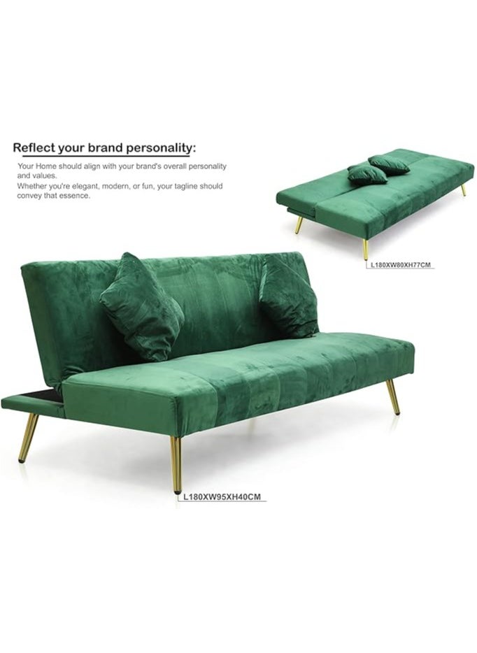 Multi Home Furniture Modern Design MH-1068-GREEN SOFA CUM BED OR 3 Seater Sofa Soft PU Velvet 3-Seater Sofa,Made of finiest VELVET sofa AND Golden legs cum bed is Foldable Futon Bed for Living Room –(GREEN)  - Image 3
