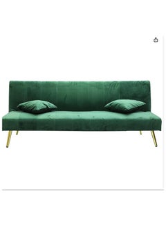 Multi Home Furniture Modern Design MH-1068-GREEN SOFA CUM BED OR 3 Seater Sofa Soft PU Velvet 3-Seater Sofa,Made of finiest VELVET sofa AND Golden legs cum bed is Foldable Futon Bed for Living Room –(GREEN)  - Image 4
