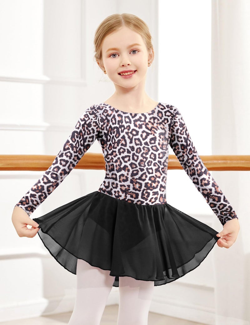 Arshiner Kids Girls Classic Long Sleeve Leotard Dance Ballet Dress Leopard Black - Image 3