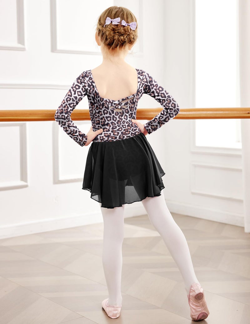 Arshiner Kids Girls Classic Long Sleeve Leotard Dance Ballet Dress Leopard Black - Image 4