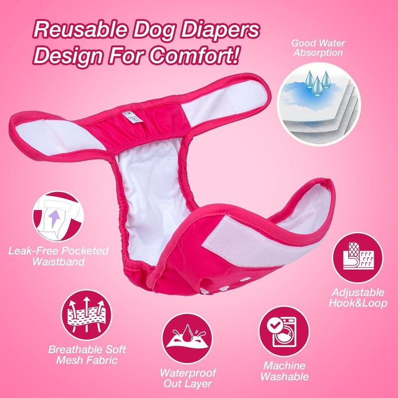 Pet Soft Dog Nappies Female, 3 Pack Dog Period Pants with Leak-proof Waistband, Super Absorbent Washable Dog Diapers for Female Dogs in Heat, Season (Pure, M) - Image 3