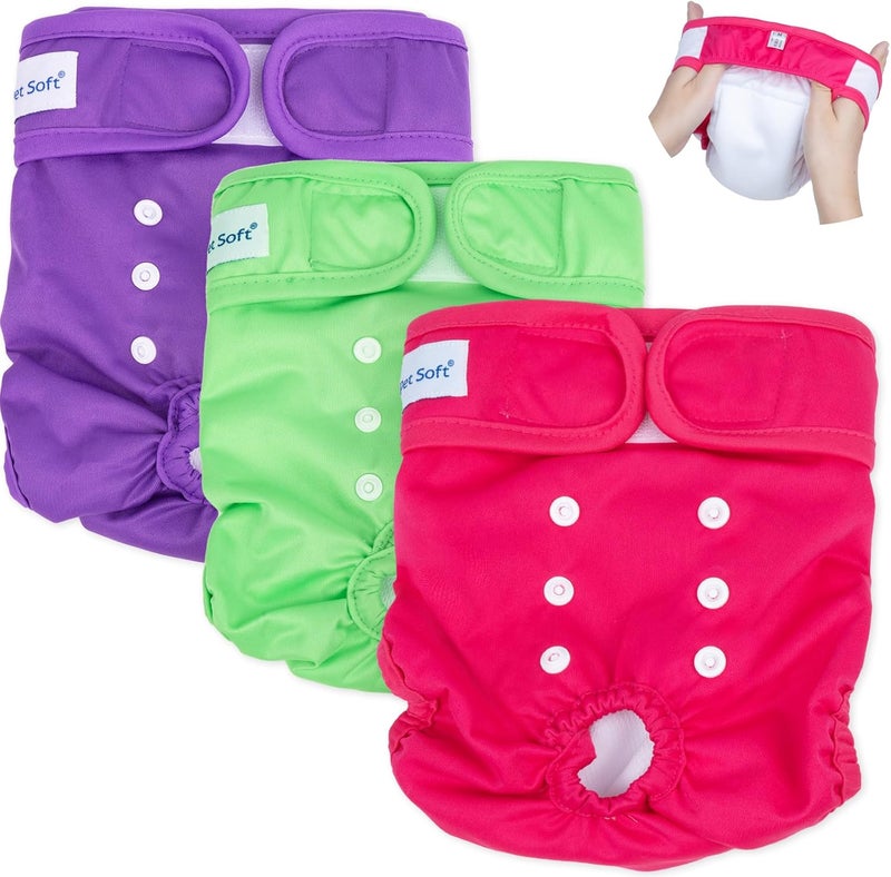 Pet Soft Dog Nappies Female, 3 Pack Dog Period Pants with Leak-proof Waistband, Super Absorbent Washable Dog Diapers for Female Dogs in Heat, Season (Pure, M) - Image 1