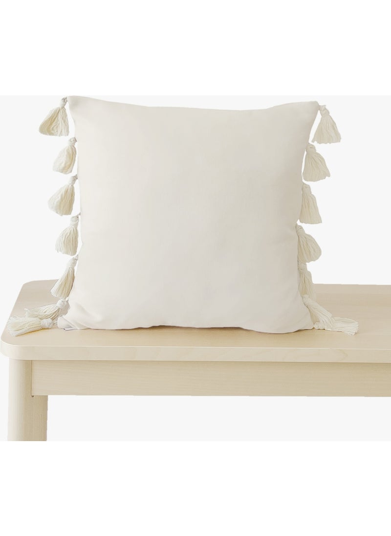 Ritmo Home Tasseled Fringed Scandinavian Cream Throw Pillow  - Image 1