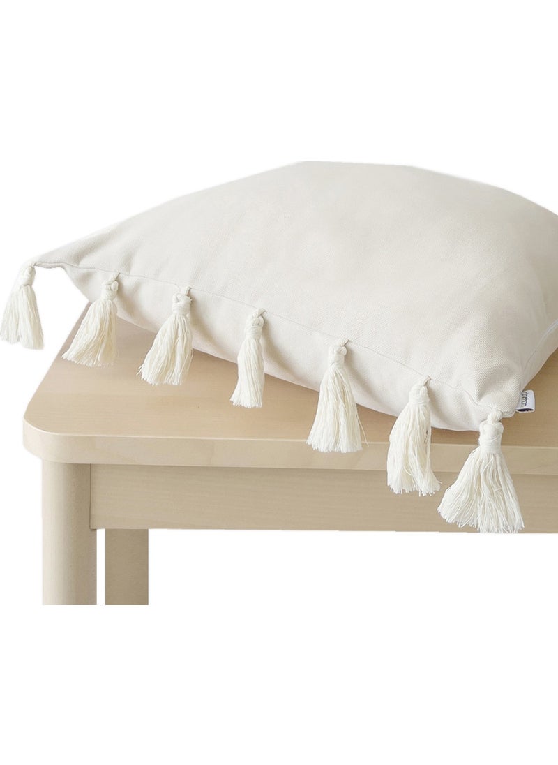 Ritmo Home Tasseled Fringed Scandinavian Cream Throw Pillow  - Image 2