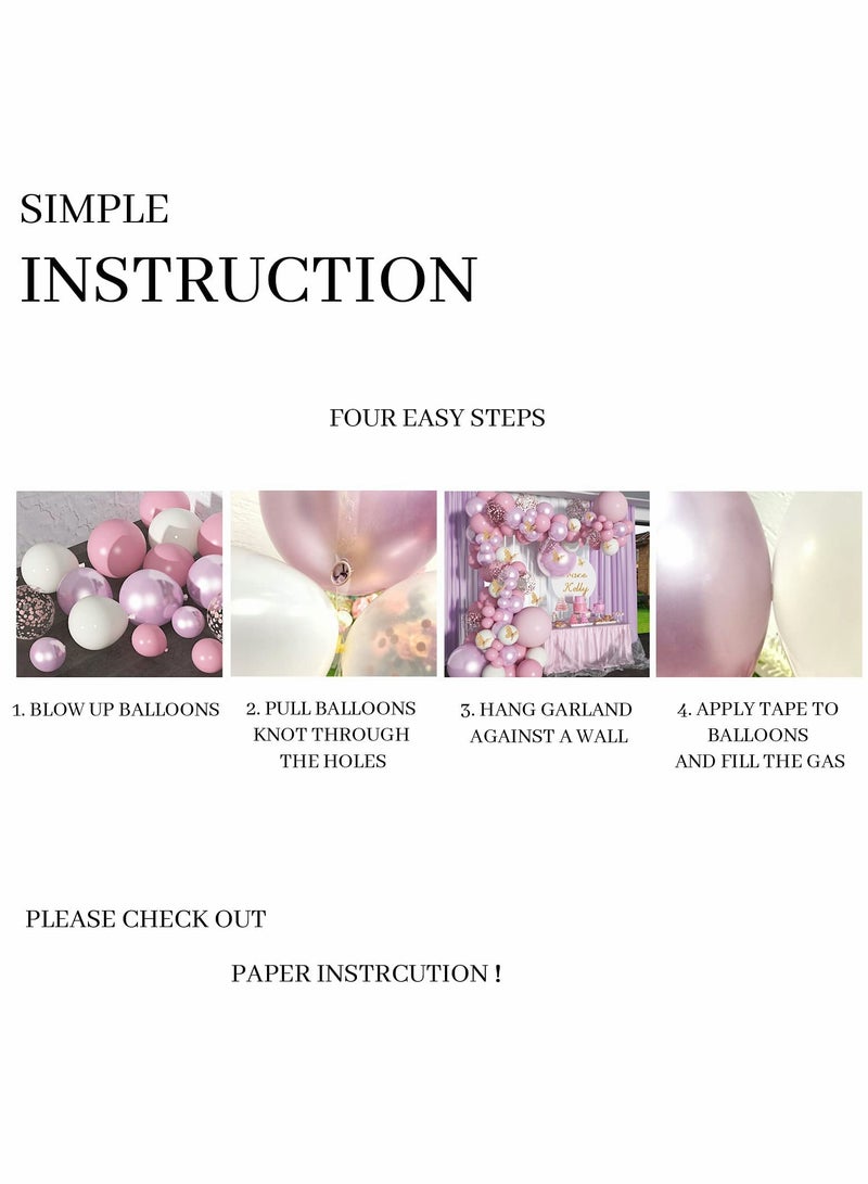 Excefore زينة استحمام الأطفال للبنات TERRIFI 140 قطعة باقة بالونات وردية ملصقات فراشة 18 إن 12 إن 10 إن 5 إن ليلك أرجواني كروم وردي ذهبي كيت قوس البالونات لحفلة عيد ميلاد الفتاة - Image 3