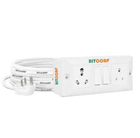 Bitcorp Extension Box 6A 16A 20A Amp 2 Way Multi Plug And 2 Switch 2500W 2 Meter Long Length Cable Cord Compatible With Charging Refrigerator Mixer Washing Machine Microwave And Heavy Appliances