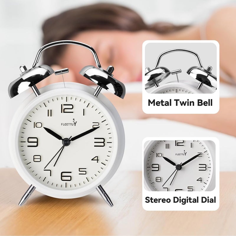 FLOITTUY (Loud Alarm for Deep Sleepers 4'' Twin Bell Alarm Clock, Stereo Digital Dial Alarm Clock with Backlight for Bedroom and Home Decoration(Aurora White) - Image 5