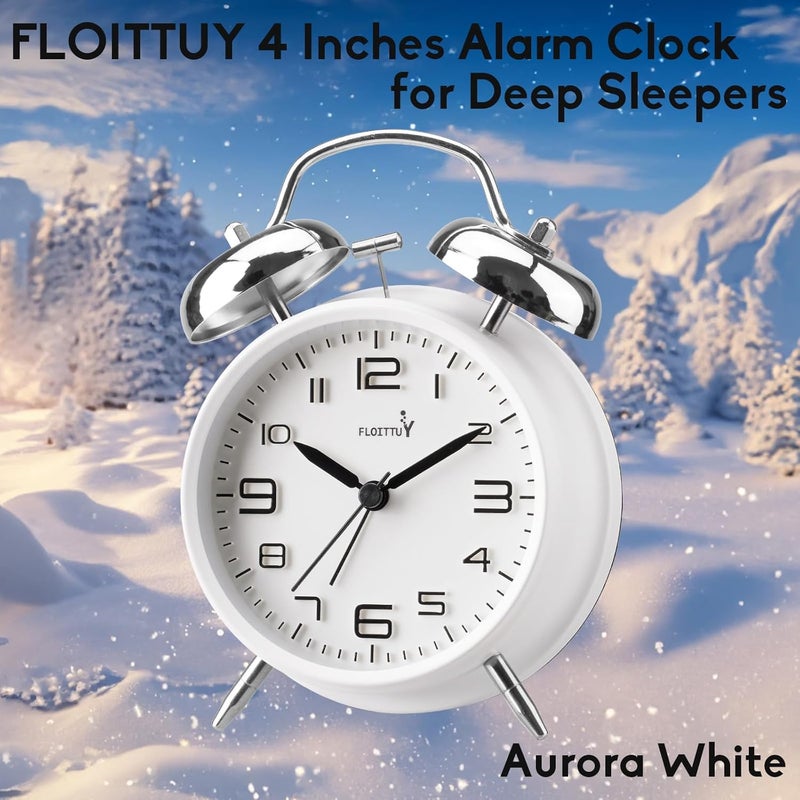 FLOITTUY (Loud Alarm for Deep Sleepers 4'' Twin Bell Alarm Clock, Stereo Digital Dial Alarm Clock with Backlight for Bedroom and Home Decoration(Aurora White) - Image 2