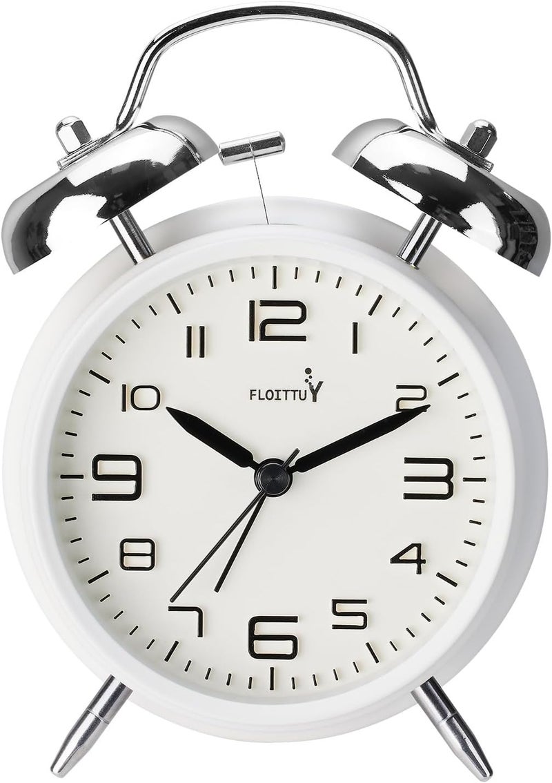 FLOITTUY (Loud Alarm for Deep Sleepers 4'' Twin Bell Alarm Clock, Stereo Digital Dial Alarm Clock with Backlight for Bedroom and Home Decoration(Aurora White) - Image 1