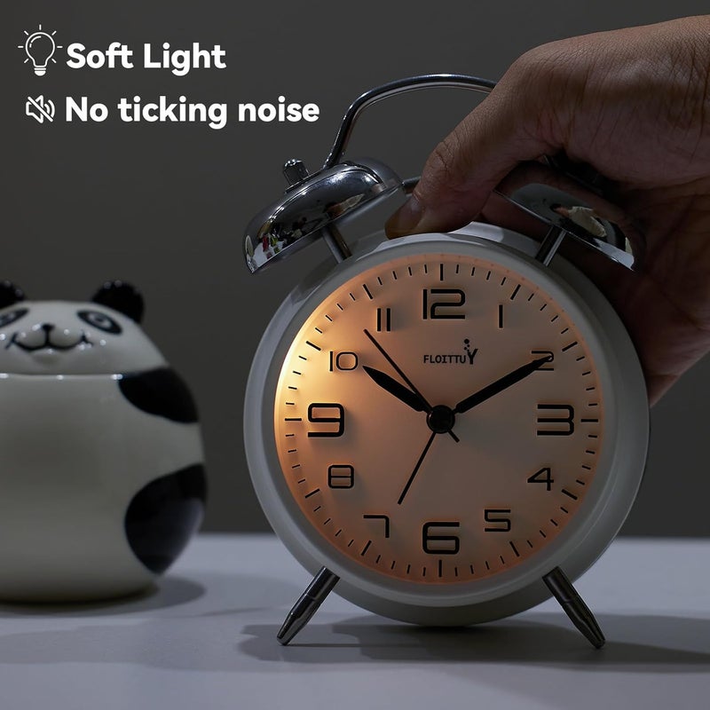 FLOITTUY (Loud Alarm for Deep Sleepers 4'' Twin Bell Alarm Clock, Stereo Digital Dial Alarm Clock with Backlight for Bedroom and Home Decoration(Aurora White) - Image 3