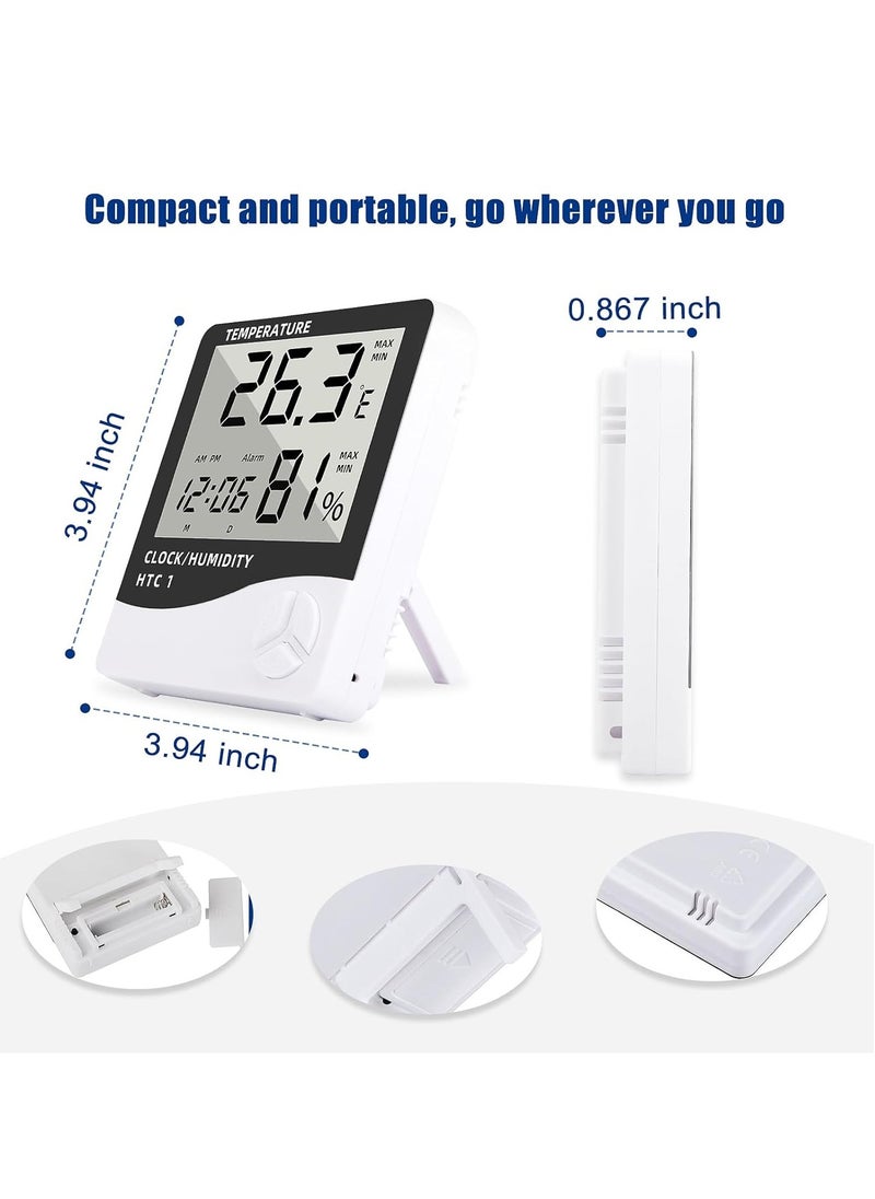 KIIUMI - Digital Humidity Meter，Indoor Outdoor Temperature Thermometer，Humidity Monitor with LCD Alarm Clock, Humidity Meter For House Home Greenhouse White - Image 1
