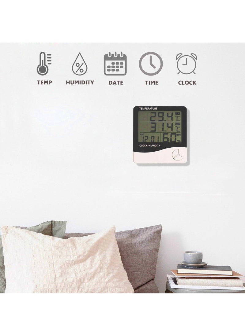 KIIUMI - Digital Humidity Meter，Indoor Outdoor Temperature Thermometer，Humidity Monitor with LCD Alarm Clock, Humidity Meter For House Home Greenhouse White - Image 1