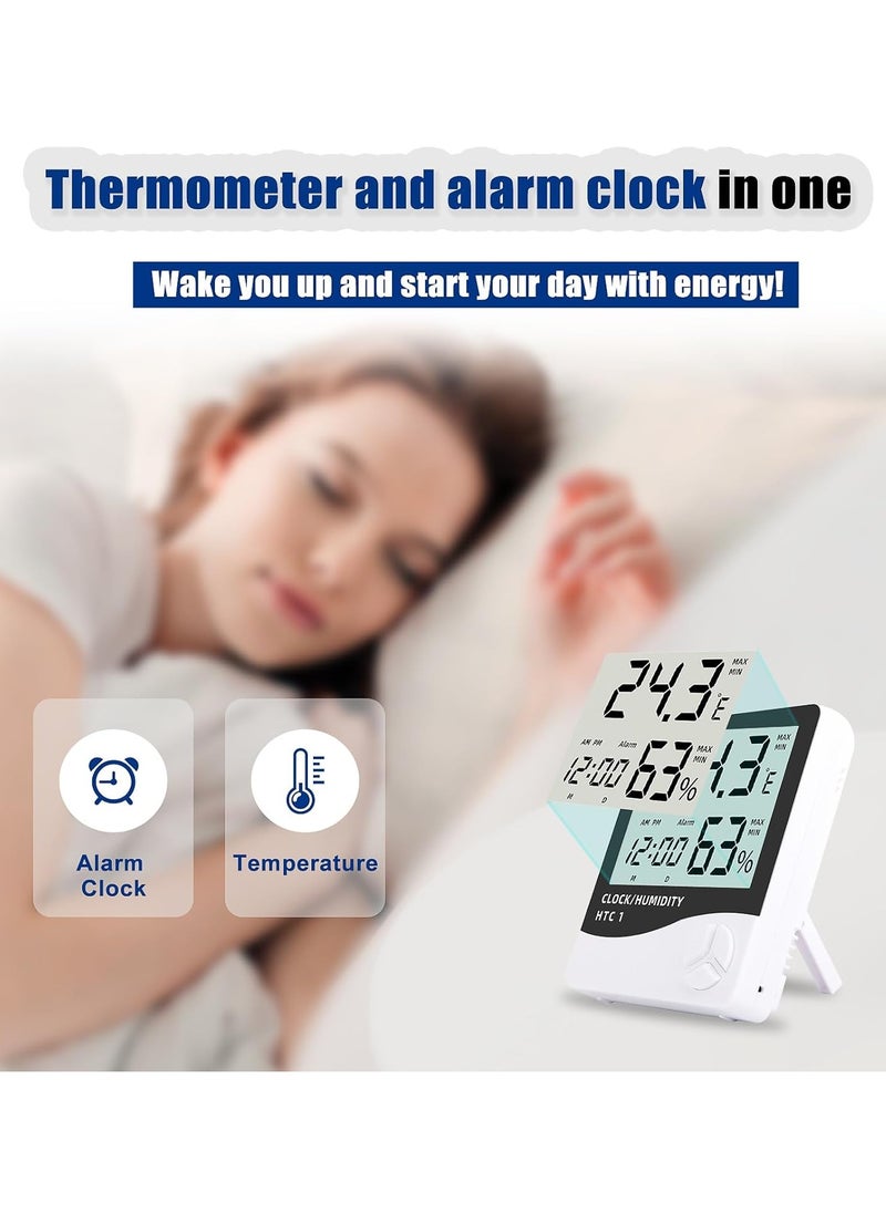 KIIUMI - Digital Humidity Meter，Indoor Outdoor Temperature Thermometer，Humidity Monitor with LCD Alarm Clock, Humidity Meter For House Home Greenhouse White - Image 1