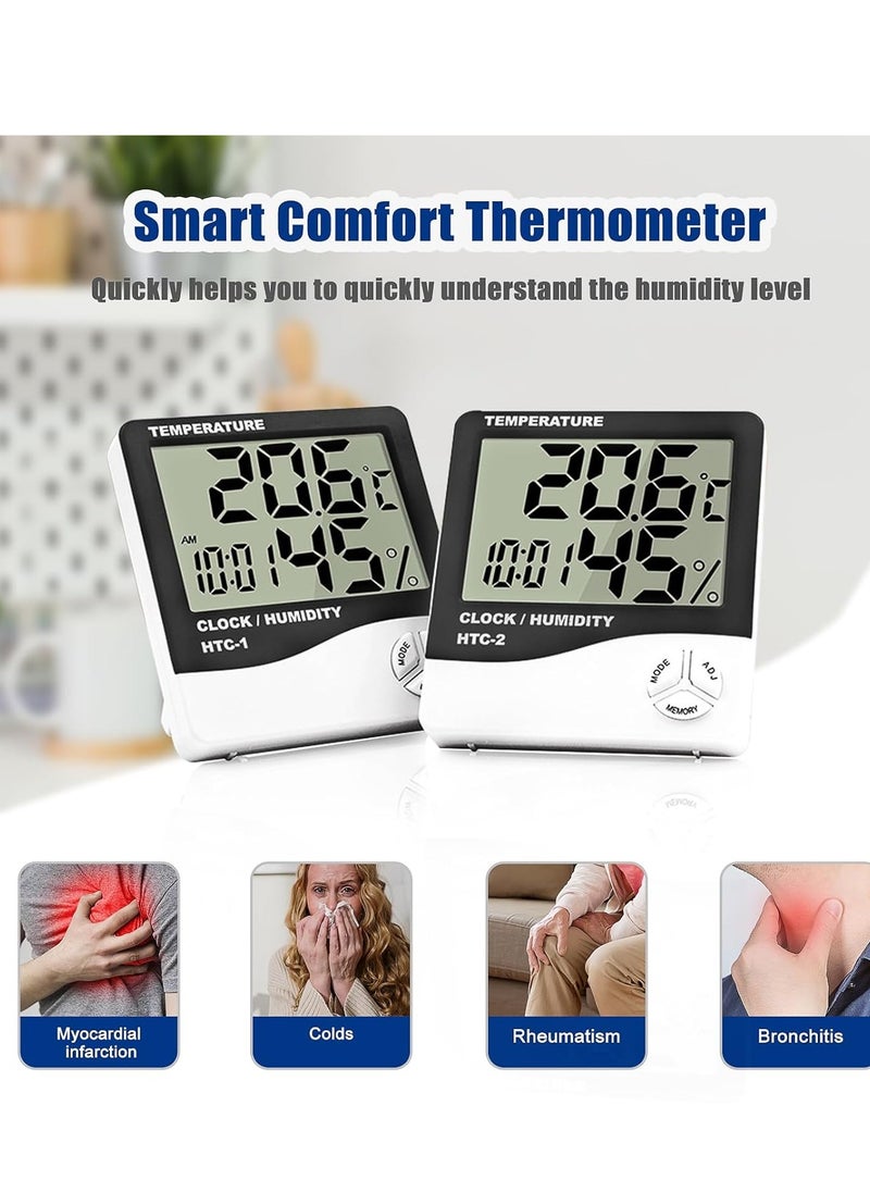 KIIUMI - Digital Humidity Meter，Indoor Outdoor Temperature Thermometer，Humidity Monitor with LCD Alarm Clock, Humidity Meter For House Home Greenhouse White - Image 1