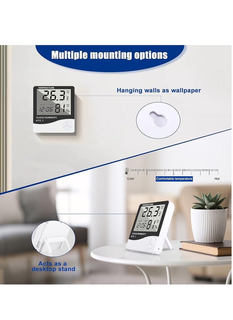 KIIUMI - Digital Humidity Meter，Indoor Outdoor Temperature Thermometer，Humidity Monitor with LCD Alarm Clock, Humidity Meter For House Home Greenhouse White - Image 1