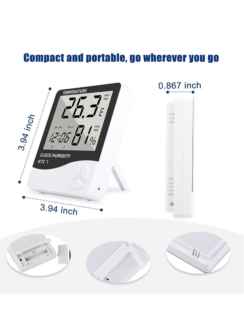 KIIUMI Digital Humidity Meter，Indoor Outdoor Temperature Thermometer，Humidity Monitor with LCD Alarm Clock, Humidity Meter For House Home Greenhouse White - Image 4