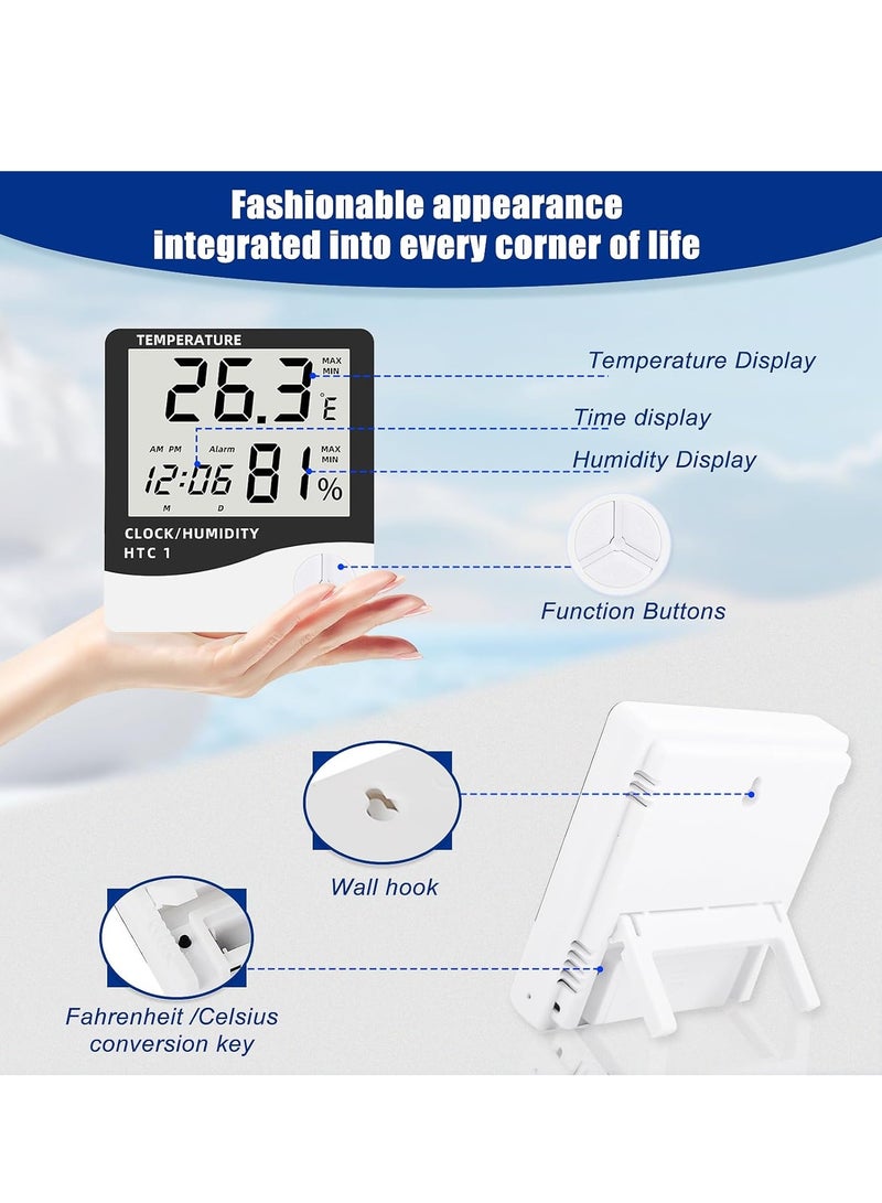 KIIUMI Digital Humidity Meter，Indoor Outdoor Temperature Thermometer，Humidity Monitor with LCD Alarm Clock, Humidity Meter For House Home Greenhouse White - Image 5
