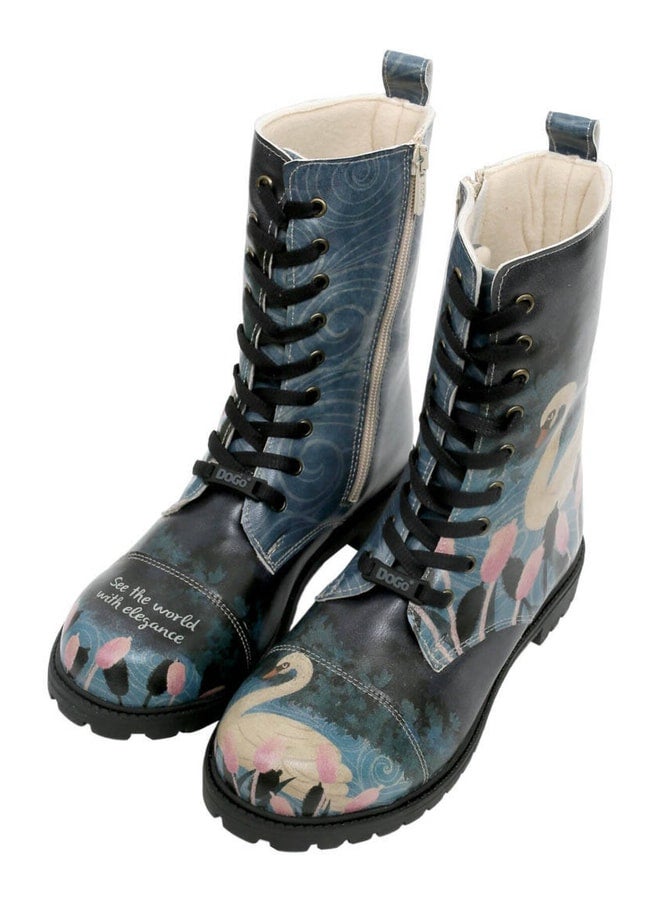 Dogo Women’s Vegan Leather Navy Blue Long Boots - With Elegance Design. - Image 1