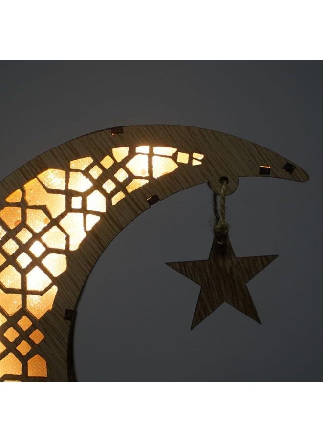 Generic - زينة رمضان عيد مبارك خشبية على شكل قمر ضوء ليلي LED إسلامي رمضاني طاولة حرفية ديكور سطح المكتب للمهرجان والحفلات المنزلية - Image 1