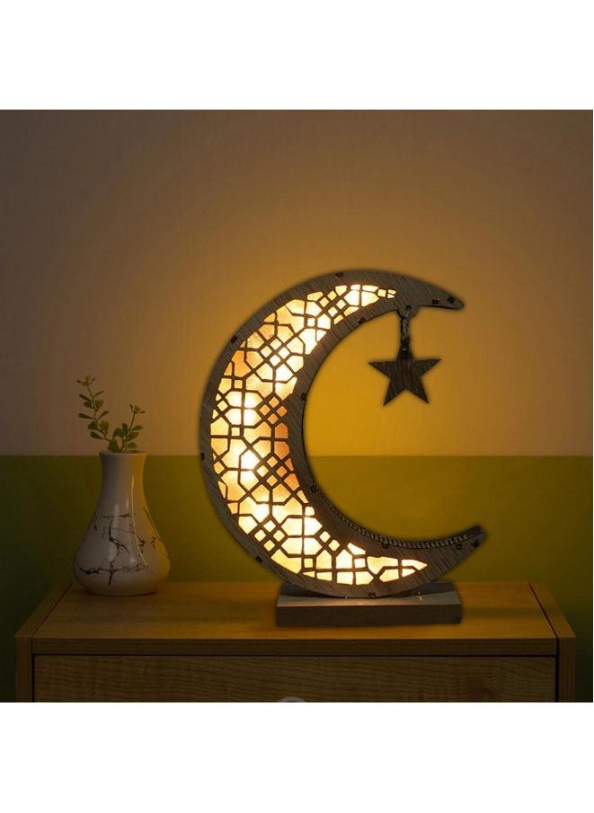 Generic - زينة رمضان عيد مبارك خشبية على شكل قمر ضوء ليلي LED إسلامي رمضاني طاولة حرفية ديكور سطح المكتب للمهرجان والحفلات المنزلية - Image 1