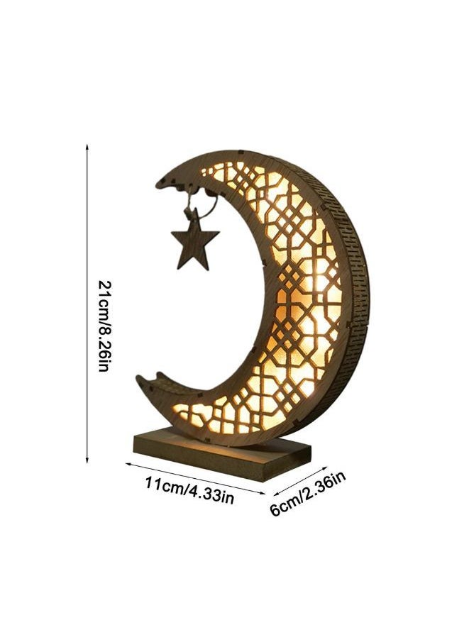 Generic - زينة رمضان عيد مبارك خشبية على شكل قمر ضوء ليلي LED إسلامي رمضاني طاولة حرفية ديكور سطح المكتب للمهرجان والحفلات المنزلية - Image 1