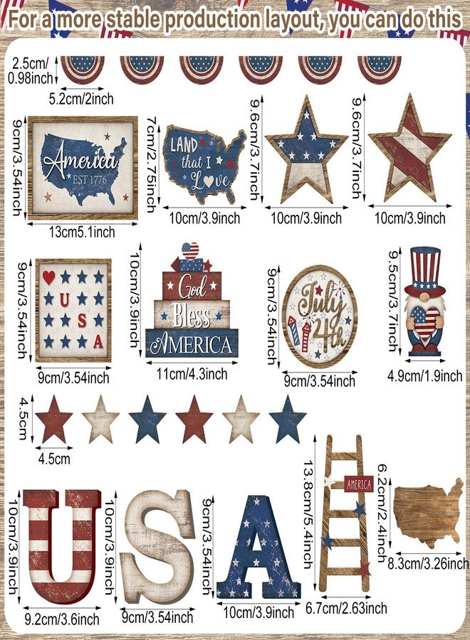 Anglechic 25 Pcs 4th of July Tiered Tray Decorations Set Wood Patriotic Tiered Tray Decor American Flag Star 4th of July Tray Decor Red White Blue Rustic Farmhouse Decor for Independence Day (Rustic) - Image 4