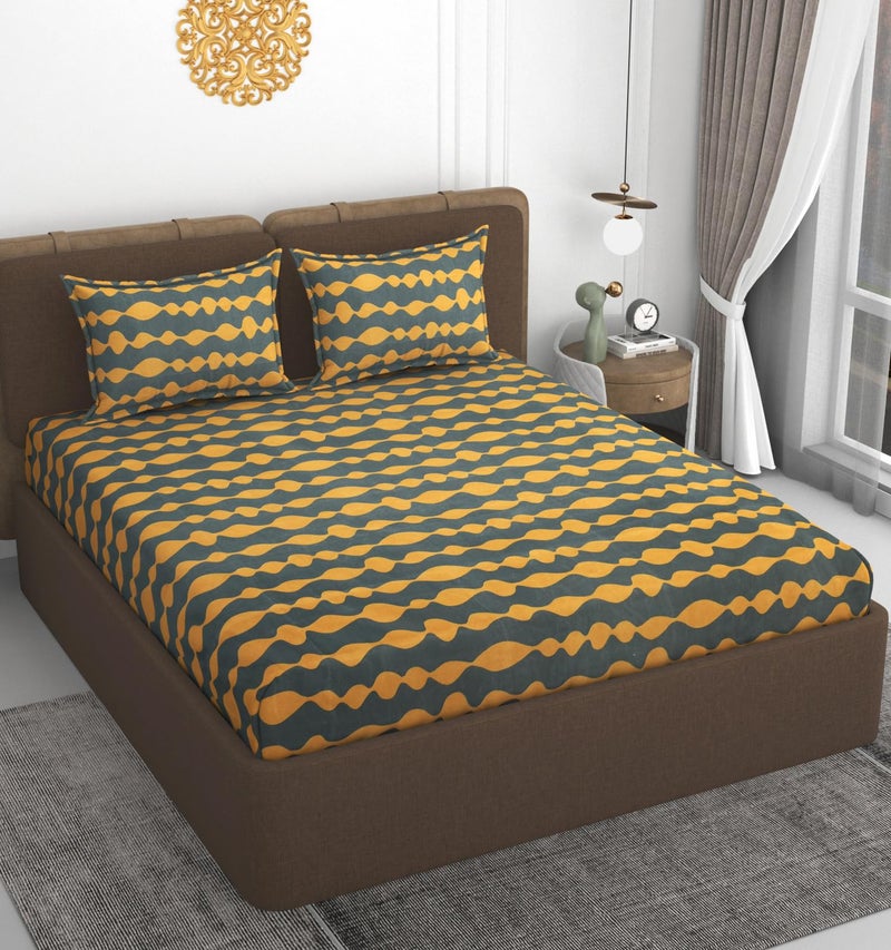 VOMZER 300 TC Cotton Feel All Around Elastic Fitted Queen Size Printed Bedsheets, Supersoft Elastic Fitted Double Bedsheet with 2 Pillow Covers, Size 60x78x8 Inches White - Image 2