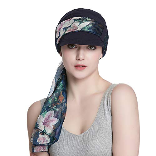 Alnorm Women's Newsboy Cap with Silky Scarf Women's Beanie with Brim - Image 3