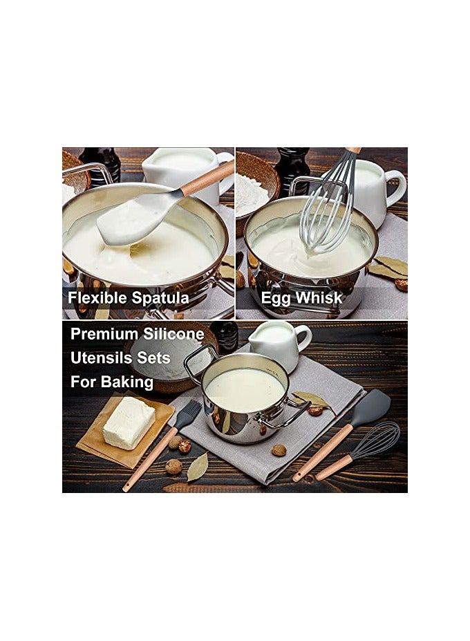 erorex Kitchen Utensils Set, Herogo 12 Piece Silicone Utensil with Holder, Heat Resistant Cooking Utensils with Wooden Handle for Non Stick Cookware Pans, Silicone Kitchen Gadgets Tool Set, Grey - Image 4