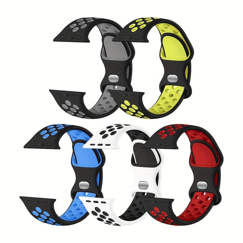 5 عبوات حزام رياضي قابل للتهوية لساعة iWatch Ultra 2 SE Series 10 9 8 7 6 5 4 3 1 ألوان مختلطة 42 44 45 46 49 مم - Image 1