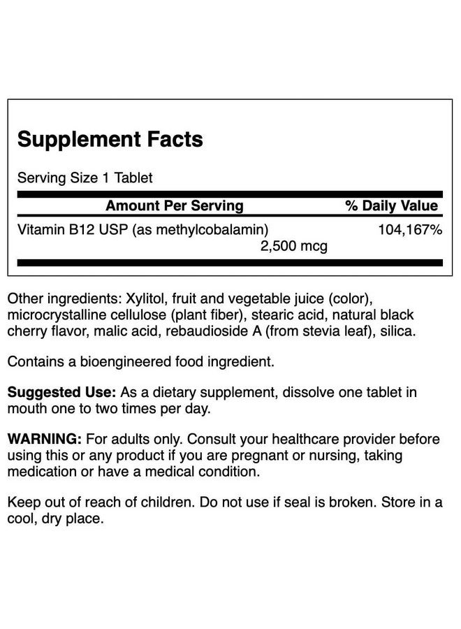 Swanson Methylcobalamin High Absorption Vitamin B-12 2.5 Milligrams 60 Tabs - Image 2