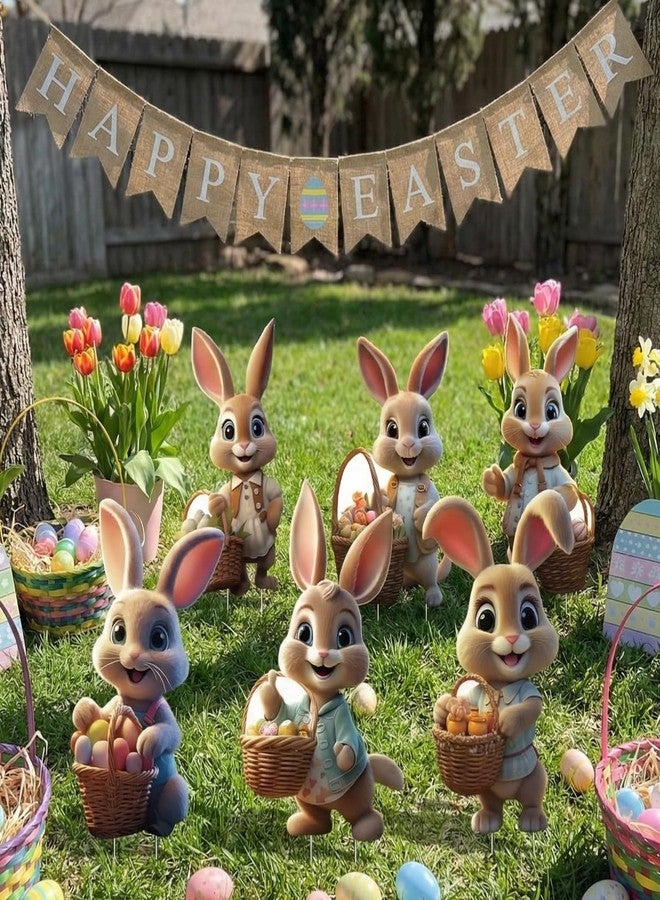sewrung 6 PCS Easter Bunny Decorations Outdoor - Easter Bunny Signs - Easter Bunny Yard Decorations Outdoor with Stakes - Bunny Garden Sign Spring Home Decor Waterproof Lawn Signs… - Image 2