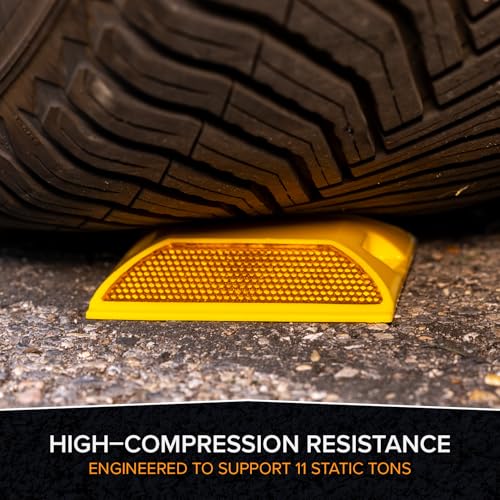 Merhoff Larkin Road Reflectors Pack of 10 | 4 by 4 inch Street Pavement & Asphalt Stud Markers | Great Reflecting for Speed Bumps, Sidewalks, Pedestrian Crossings, Freeways & Driveways | Industrial Grade (Yellow) … - Image 2