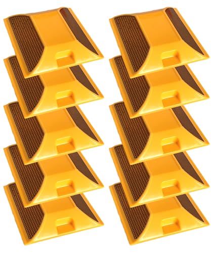 Merhoff Larkin Road Reflectors Pack of 10 | 4 by 4 inch Street Pavement & Asphalt Stud Markers | Great Reflecting for Speed Bumps, Sidewalks, Pedestrian Crossings, Freeways & Driveways | Industrial Grade (Yellow) … - Image 1